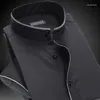 M￤ns casual skjortor Herrband med svart r￶r med bomullsficka-mindre design Summer Thin Short Sleeve Standard-passformskjorta Skjorta