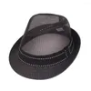 Berretti da uomo Classic Mesh Trilby Fedora Panama Jazz Cappello da sole estivo a tesa corta con fascia a bombetta