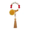 S3339 Silicone Beaded Christmas Key Chain PU Leather Tassel Plush Ball Tree Santa Claus Wrist Bracelet Keychain Key Rings