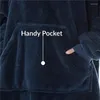 Koce miękkie elastyczne rękawy flanelowe bluza z kapturem unisex zimowy pluszowy koc szlafrówka