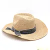 Berets 202202-Gaoda-Niuzai Summer Shell Chain Western Cowboy Style Natural Raffia Grass Fedoras Cap Men Men Leisure Panama Jazz Hat