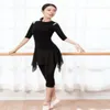 Abbigliamento da palcoscenico Donna Abbigliamento per spettacoli di danza Tendenze della moda Abito da ballo di danza classica Camicetta nera con collo alto Pantaloni gonna