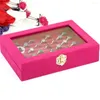 Jewelry Pouches Tray Ring Glass Storage Box Velvet Rings Stud Earrings Display With Lid