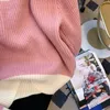 Tröjor kvinnor koreansk stil chic rosa pullovers mode enkel stickad höst vinter långärmad lös ribben varm 2023