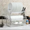 Rangement de cuisine 3 niveaux égouttoir à vaisselle vaisselle étendoir en acier inoxydable pour assiette tasse porte-couverts avec tasse