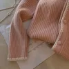 Mulheres Cardigan Vintage Sweater grosso coreano chique chique com nervura doce casaco de peito único outono inverno quente 2023