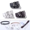 Belts Rock Punk Jeans Metal Square Buckle 2 Hole Belt Ladies Retro Decorative Adjustable Casual Double Grommet For Men Women