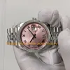 12 montres de taille moyenne de style 36 mm pour hommes et femmes, cadran rose, diamant VI, lunette cannelée, bracelet en acier inoxydable bpf Cal.2813, mouvement BP, montre mécanique automatique