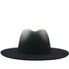 Berretti Cappello in feltro vintage in lana Fedora con tesa larga Gentleman Elegante sfumatura bicolore per donna Uomo Cappellino jazz invernale da cowboy