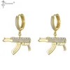 Dangle Earrings Out Hip Hop 1 Pair Zircon Gun Jewelry Earring Gold Color Micro Paved Full Bling CZ For Punk Men3453