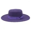 Bérets Femmes Chapeau Fedoras Large Bord Dôme Rond Ruban Bowknot Feutré Chapeaux Formel Solide Noir Rouge Cowboy 2023 Gorras Hombre