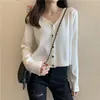 Women's Knits Women's Short Sweater V-neck Long Sleeve Slim Knit Cardigan Retro Solid Color Top Jacket