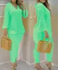 Kvinnors tvåbitar byxor Solid Color Flare Lång ärm V Neck Blus Byxa Set Fashion Women Office raka byxor Matchande uppsättning