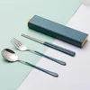 Dinnerware Sets Stainless Steel Cutlery Set With Storage Case Reusable Coffee Spoon Fork Chopsticks For Camping Dining Kitchen Tool