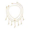 Guld Anklets for Women Fashion Jewelry Böhmen Style Female Tassel Beach Three Layer Moon Pendant Foot Chain Silver Color