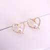 Studörhängen 6pairs 16 14mm Clear Cz sötvatten Pearl Heart Crystal Zirconia Fashion Jewelry for Women Engagement Earring
