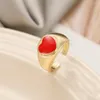 Anillos de boda para mujer, esmalte negro, corazón rojo para Color dorado, anillo abierto ajustable, joyería coreana para parejas, Bague Femme