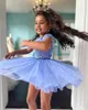 Girl Dresses Periwinkle Pageant Dress For Little Miss 2023 Short Sleeves Sequin A-Line Kids Birthday Formal Party Gown Infant Toddler