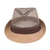 Berretti da uomo Classic Mesh Trilby Fedora Panama Jazz Cappello da sole estivo a tesa corta con fascia a bombetta