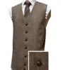Mariage Vintage Brown Tweed Vests 2019 Gilet de marié sur mesure pour hommes Slim Fit Tailor Mailli Making Making Gilets for Men