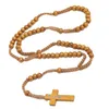 Naturliga träpärlor kristna pärlor halsband hand vävda korshalsband Jesus religiösa smycken