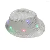 Beretten knipperende led Fedora Trilby Sequin unisex cap fancy jurk dance party jazz hoed