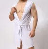 Men's Sleepwear Casual Summer Dress Bath Robe Hooded Men Sexy Pajamas Silk Pijama Hombre Bathrobe Home Vacation El