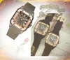 Populaire ensemble tarière carré cadran romain montres femmes hommes Couple Unisexe Conception Quartz Batterie Noyau Mouvement Épais Ceinture En Caoutchouc D'affaires Casual Bracelet Montre