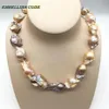 Large baroque pearl Irregular statement necklace tissue nucleated flameball peach purple mixed natural pearls popular jewelry 10201115248