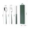 Dinnerware Sets Stainless Steel Cutlery Set With Storage Case Reusable Coffee Spoon Fork Chopsticks For Camping Dining Kitchen Tool