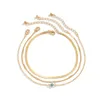 Guld Anklets for Women Fashion Jewelry Böhmen Style Female Tassel Beach Three Layer Moon Pendant Foot Chain Silver Color