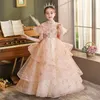 vintage flower girl dresses for weddings evening party lace rustic champagne color tutu crystal sequined fluffy tulle ball gown Pageant dress