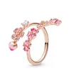 Diamond Peach Blossom Flower Ring Set Caixa Original para Pan 925 Sterling Silver Plated 18K Gold Rose Mulheres Meninas Casamento Open An￩is W195319C