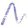 Beaded Necklaces Dark Blue Glass Crystal Catholic Rosary Necklace Christ Cross Rosary302k