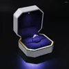 Jewelry Pouches LED Lighted Ring Box Deluxe Velvet Gift Wedding Engagement Display Storage Foldable Case Valentine's Day Organizer