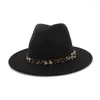 Berets Winter Wool Fedoras for Women Wide Brim Feed Hat Ladies Tweed Army Green Jazz Cap Female Leopard Elegant HF09