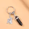 Crystal Keychains 육각형 석재 포인트 펜던트 천사 매력 키 체인 대량 도매 요가 선물