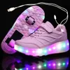 USB 충전 검은 두 바퀴 라미운스 스니커즈 LED 조명 롤러 스케이트 신경 어린이 어린이 LED 신발 소년 소녀 신발 28-43 x0719181Z