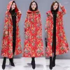 Trenchs de femmes manteaux de style chinois vintage veste à capuche épaissir mi-longueur coupe-vent automne hiver femmes décontracté ethnique harajuku impression