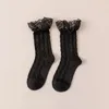 Calcetines de mujer Cosplay moda volante negro blanco encaje arco Lolita algodón japonés transpirable Mary Jane Crew calcetín para niñas