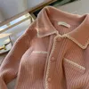 Mulheres Cardigan Vintage Sweater grosso coreano chique chique com nervura doce casaco de peito único outono inverno quente 2023