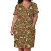 Plus size jurken retro mod patroon jurk v nek 60s esthetische kawaii dames straat mode gedrukt casual met zakken