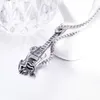 Skull Bass Guitar Gesture Pendant Necklace Men's Retro Music Personality Unique Titanium Steel Necklace Jewelry