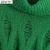 حاكمة النساء المحملات Zevity جديدة للأزياء عالية الرقبة مصممة مصممة فضفاضة خضراء قصيرة سترة سترة الإناث أنثى الأكمام طويلة المحصول قمم SW997 T221012