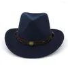 Berets European USA szeroko wełniane poczuć Jazz Panama Hat Bomber Western Cowboy Cowgirl Hats with Fedora for Men Women HF22