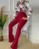 Calças femininas de duas peças Mulheres Stand Collar Botão Calça Ternos Primavera Outono Impressão Calças de Perna Larga Slim Manga Longa Senhoras Outfit Casual Conjunto de Correspondência T221012