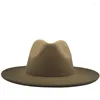 Berretti Cappello in feltro vintage in lana Fedora con tesa larga Gentleman Elegante sfumatura bicolore per donna Uomo Cappellino jazz invernale da cowboy