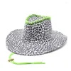 Bérets été imprimé léopard chapeau de Cowboy pour femmes rétro melon Fedora femme feutre large bord Jazz casquette quatre saisons Cowgirl Sombrero