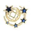Broches Wulibaby Star en Earth for Women Unisex Cubic Zirconia 2-Color Globe Party Kantoor broche Pin Gifts