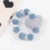 S3344 Portachiavi Inverno Peluche Cuore d'amore Bracciale a catena con perline Cuffie Custodia per cellulare Accessori Perle finte Catene da polso